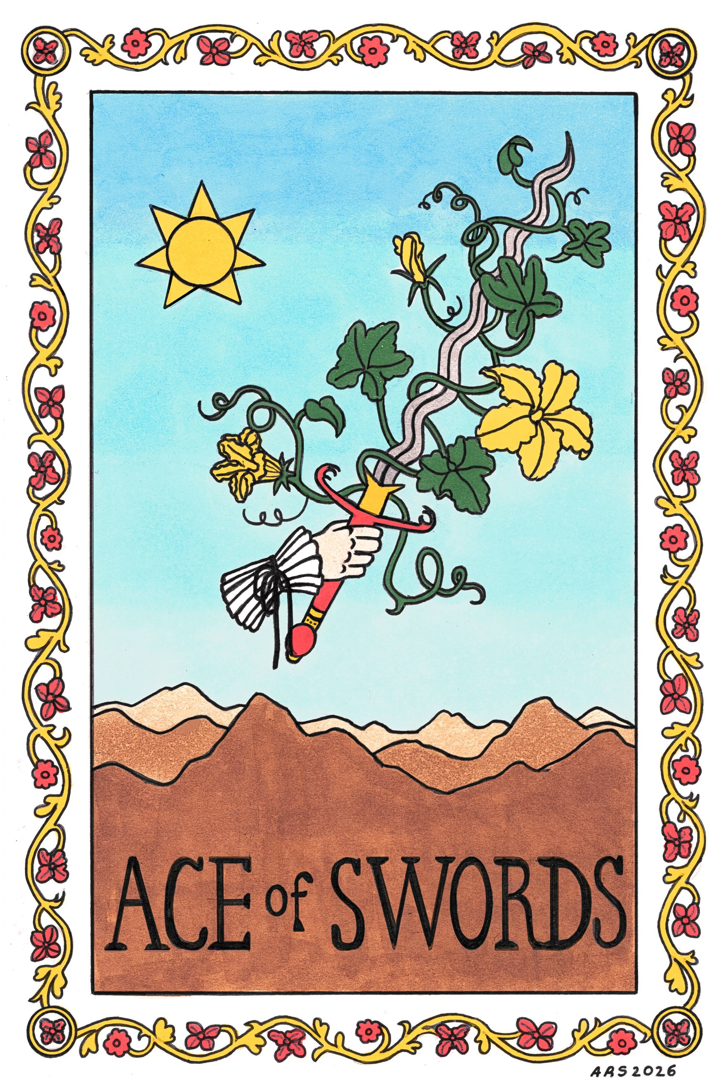 Anna Rose Stabler, Ace of Swords, Micron pen and Copic markers on paper, digital, 6 x 4", 2026

annarosestabler.com

Collaboration with Gina of Incandescenttarot.com