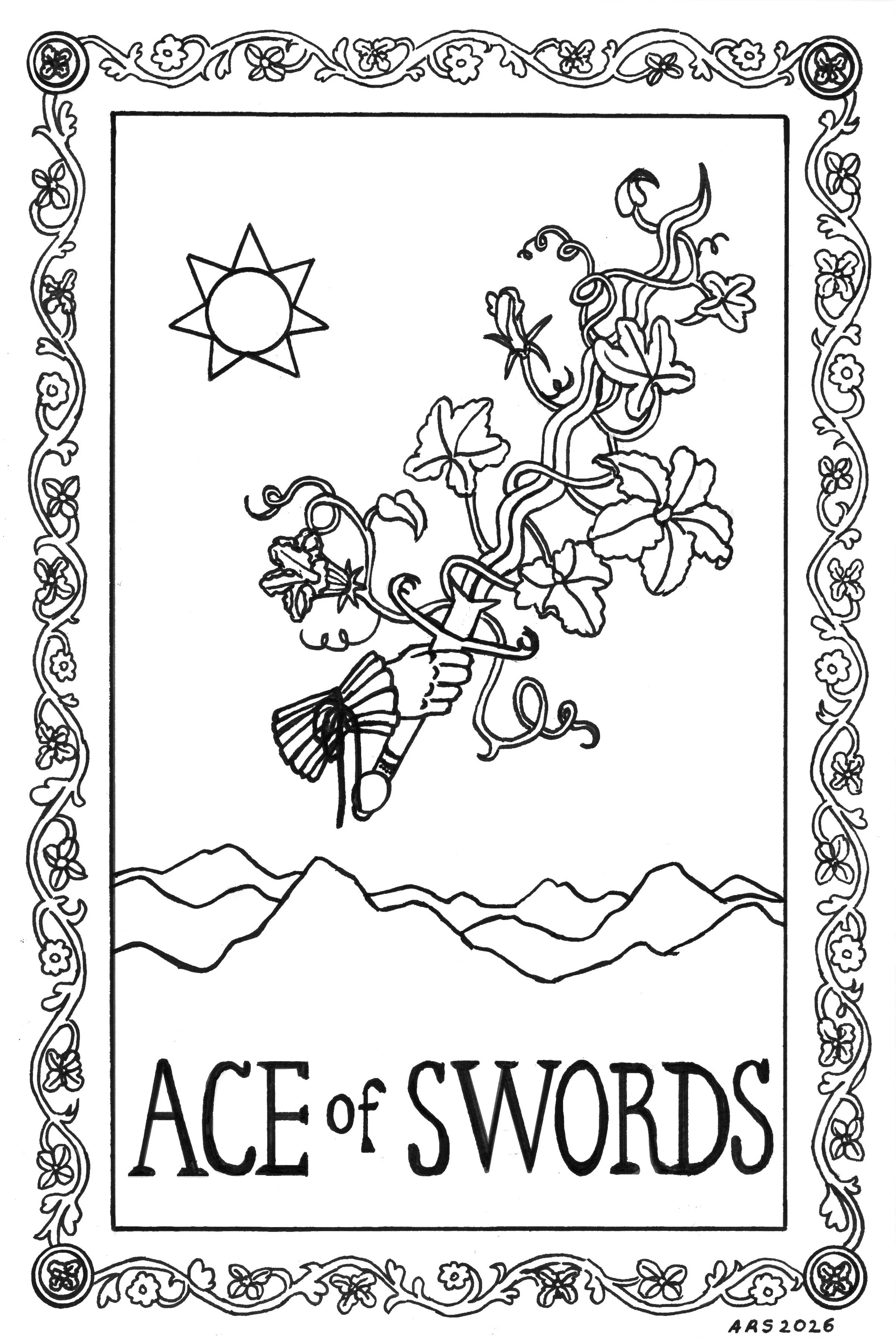 Anna Rose Stabler, Ace of Swords v1, Micron pen on paper, digital, 6 x 4", 2026

annarosestabler.com

Collaboration with Gina of Incandescenttarot.com