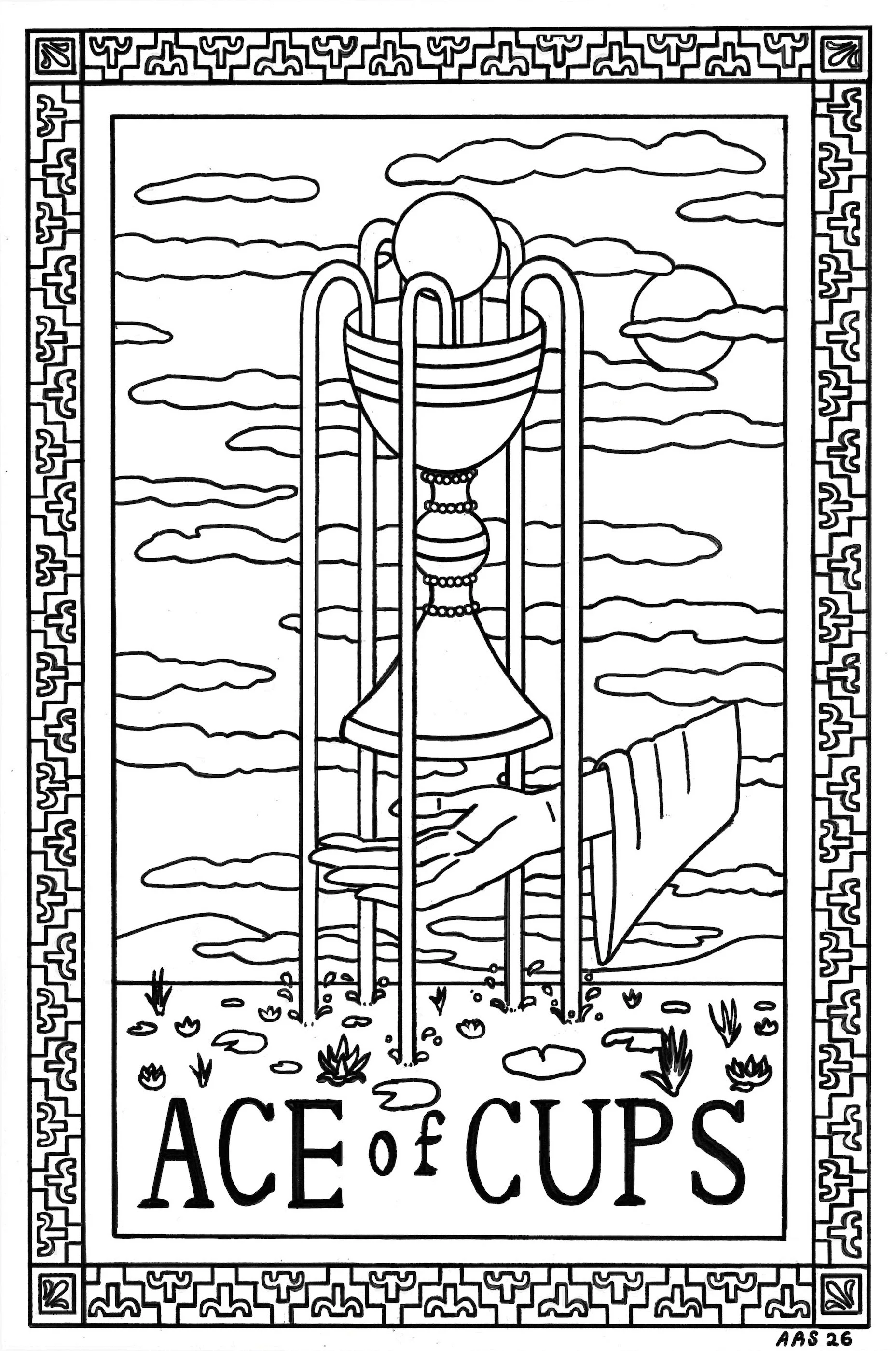 Anna Rose Stabler, Ace of Cups v1, Micron pen on paper, digital, 6 x 4", 2026

Collaboration with Gina of Incandescenttarot.com