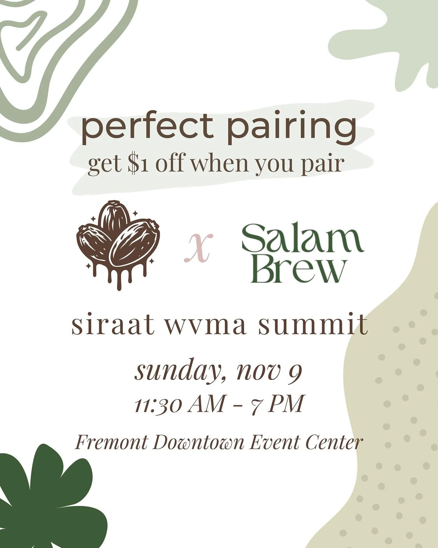 ☕️🍪 We&rsquo;re teaming up with @salam.brew again! Our last collab was an absolute hit, and we&rsquo;re bringing it back for the Siraat WVMA Summit this Saturday, Nov 9, from 11:30 AM &ndash; 7 PM at the Fremont Downtown Event Center.

Come enjoy th