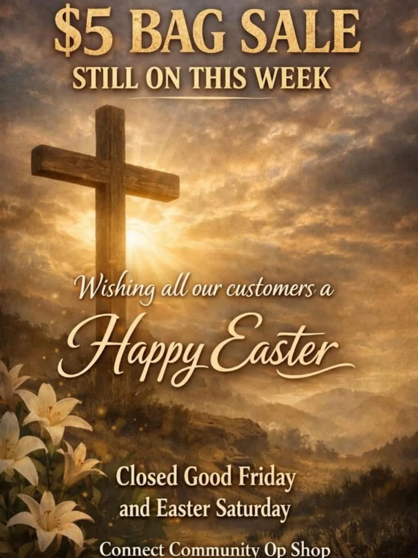 Get your bargains while you can, as the Connect op shop will be closed this Friday and Saturday for the Easter long weekend.
God bless you this Easter! ✝️
