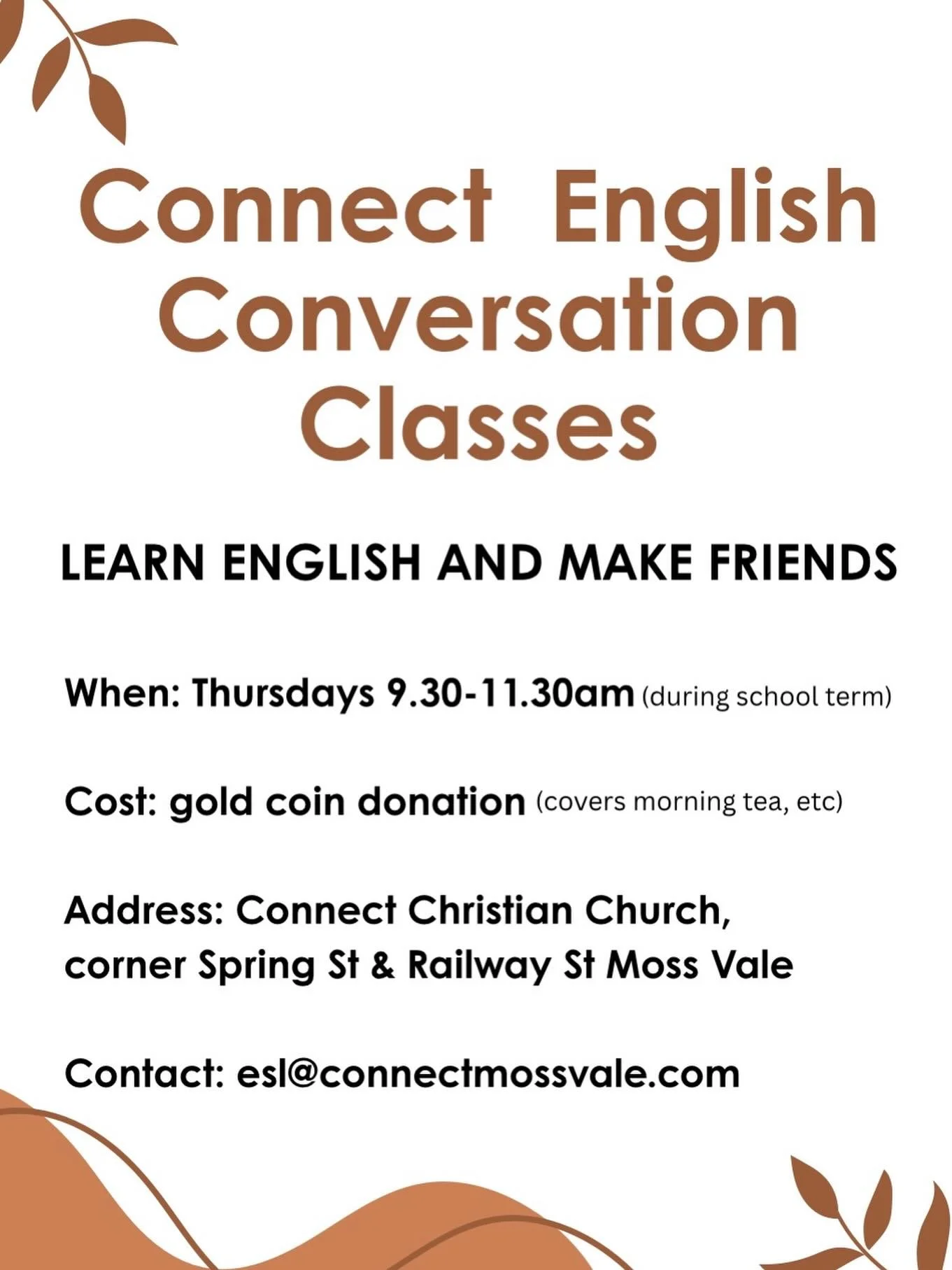 We&rsquo;re talking about Easter and what it means in Australia at the Connect English class this Thursday! (This is our last class for the term before we take a break over the holidays) 
Know someone who might want to improve their English conversat