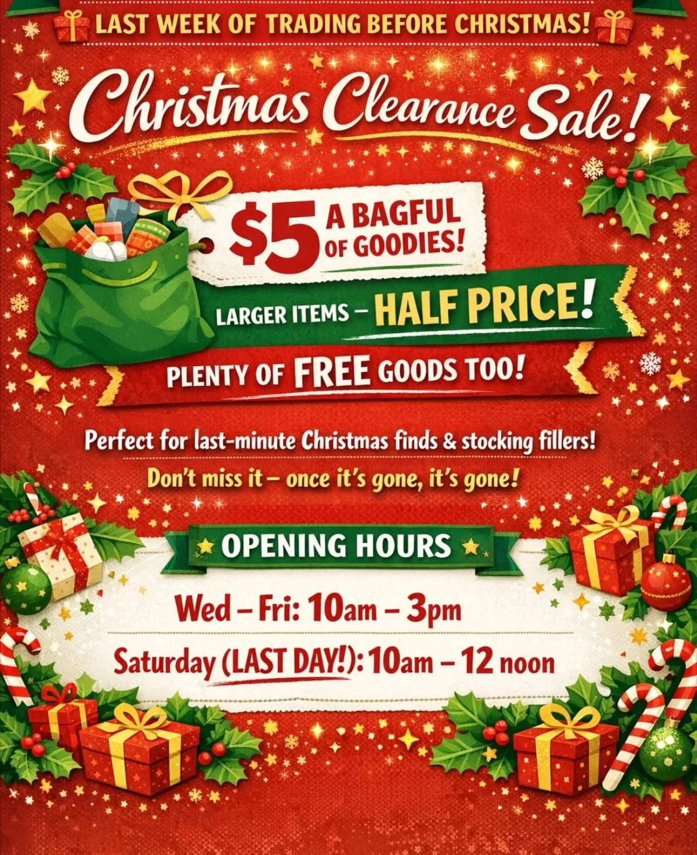 Last days to grab yourself a bargain before the Connect Community Op Shop closes for a well earned break this Christmas!