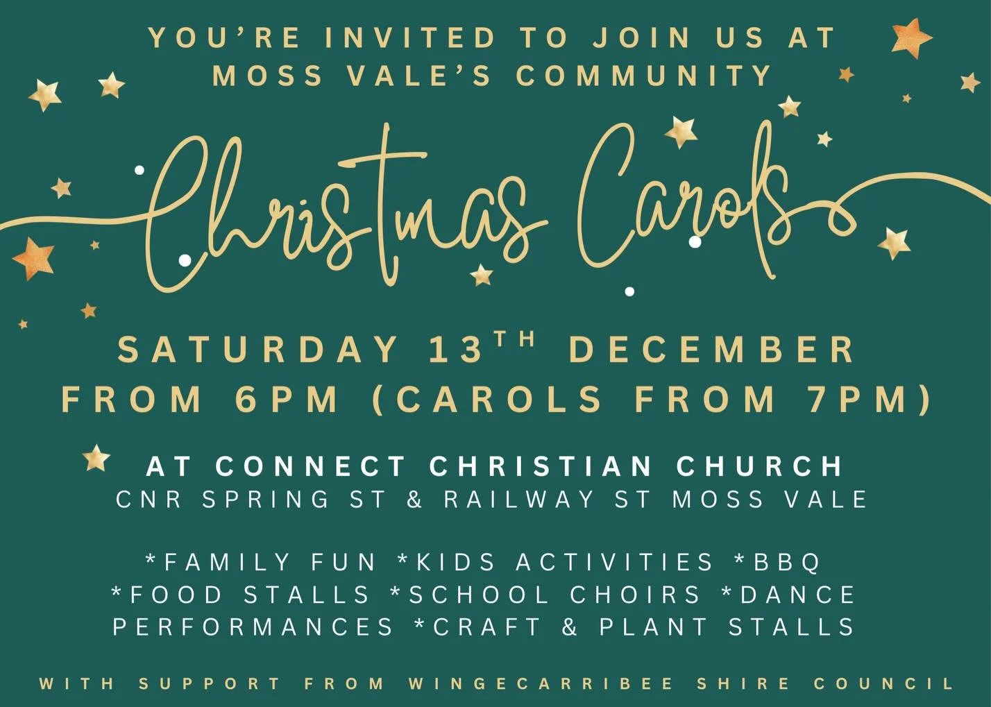 Look what&rsquo;s coming!
We love our Moss Vale Community Christmas Carols and we love hosting them on the greens at Connect Christian Church (cnr Spring St and Railway Street Moss Vale) in a safe, family friendly environment where we can celebrate t