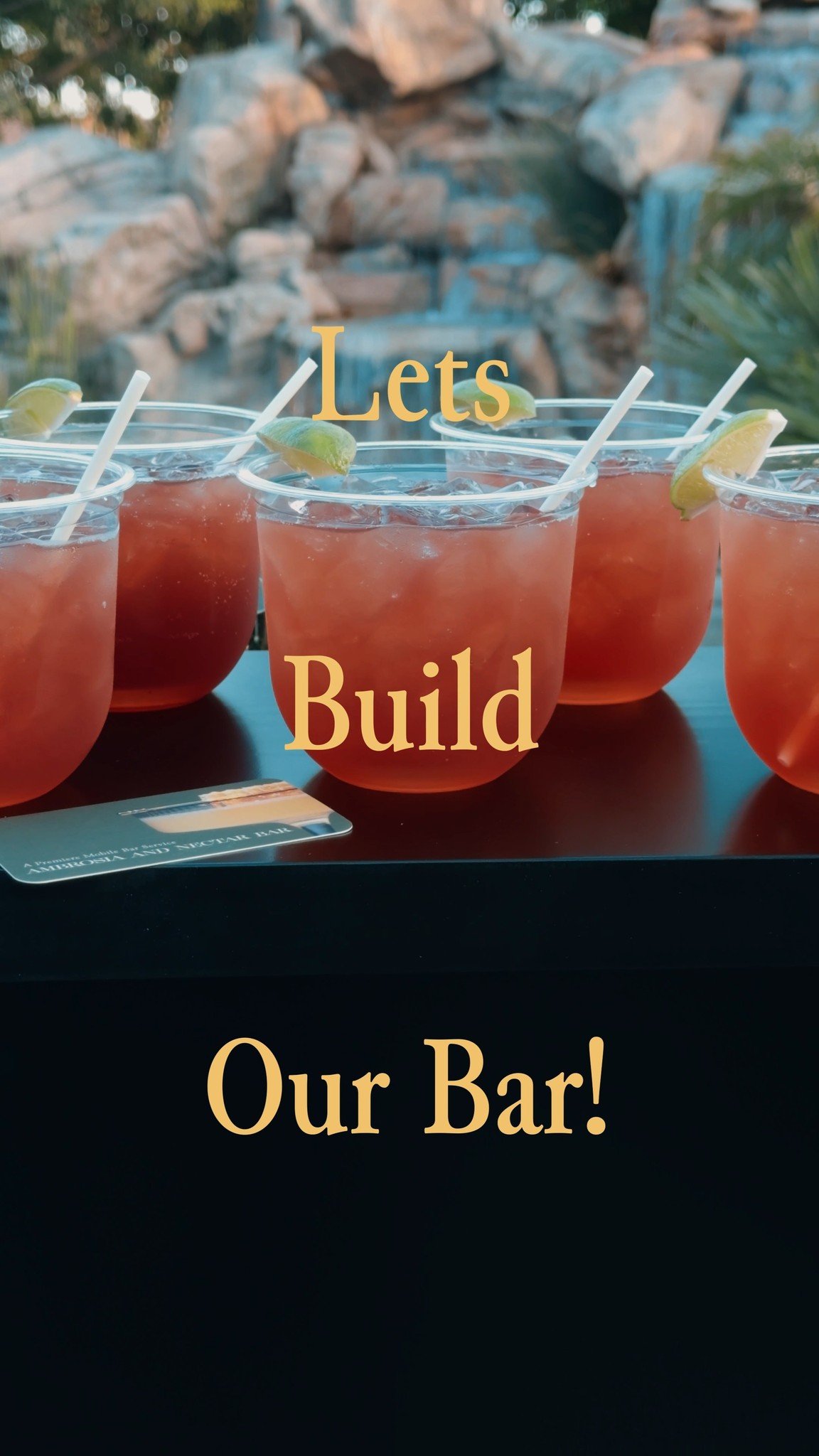 This is how our bar setup look! for every event you get: our black, wood bar; compostable cups, straws, and napkins; mixers, garnishes, and ice; a trained bartender. we NEVER upsell and will never have confusing packages - our mobile bar standards ar