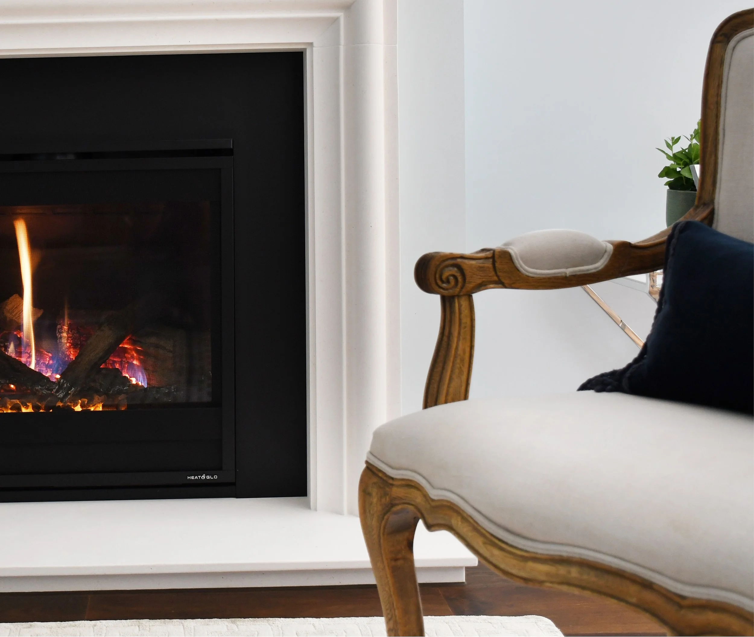 Cloudview Lit Fireplace Close Up