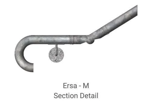 A section detail of a metallic pipe with a curved and straight segment, labeled 'Ersa-M'.