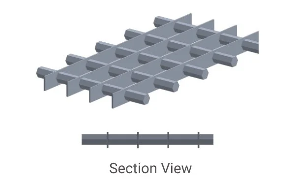 A 3D illustration of a section of railway tracks showing the rails and sleepers, with a labeled section view below.