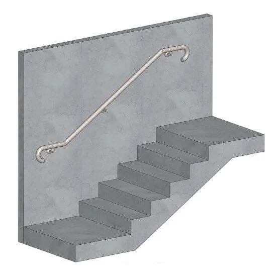Illustration of a concrete staircase with a metal handrail on a concrete wall.