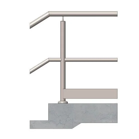 A diagram of interconnected pipes and a concrete foundation with stairs.