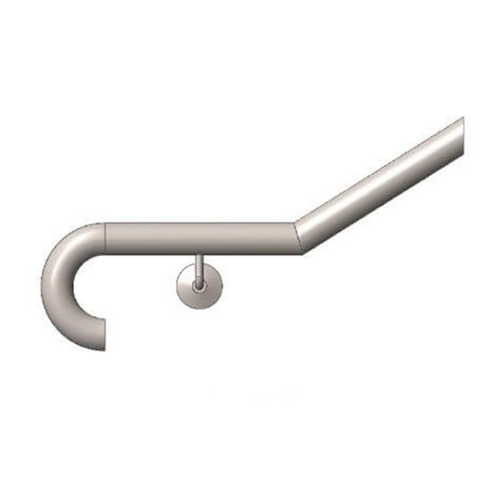 3D rendering of a metal pipe with an elbow joint and a support bracket