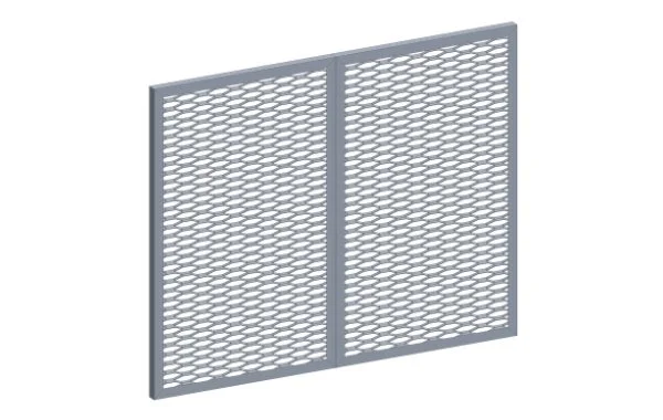 Two metal mesh panels with diamond-shaped openings, side by side, in a light gray color.