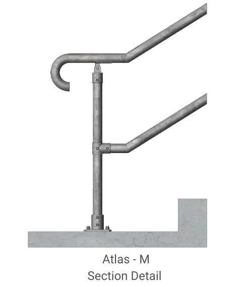 Industrial metal pipe structure with multiple angled pipes, labeled 'Atlas - M Section Detail'.