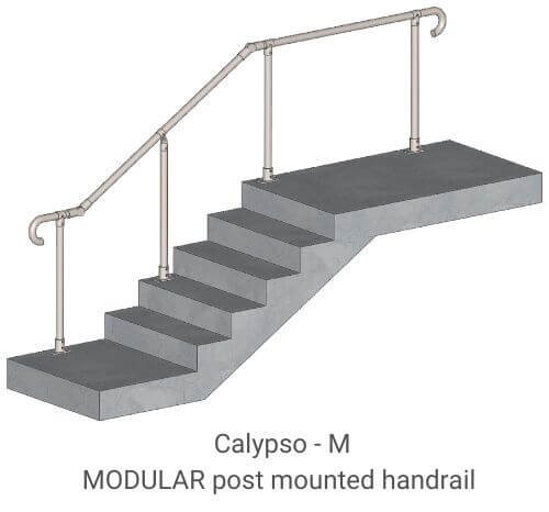 Set of modular concrete stairs with metal handrails for accessibility.