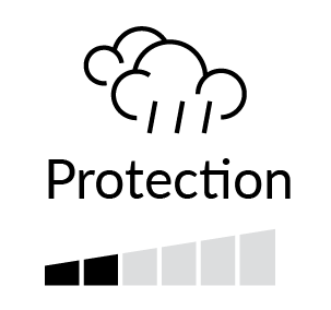 Cloud icon with rain and shield, the word 'Protection' underneath, and a progress bar below.