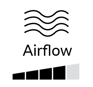 Water waves icon with the word 'Airflow' and a gauge indicating moderate airflow.