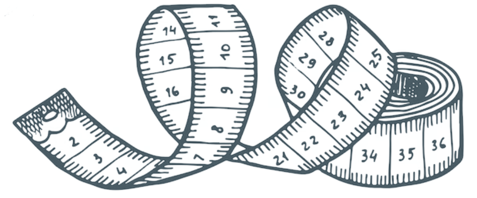Illustration eines Maßbands mit Zahlen von 1 bis 36.