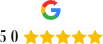 Bewertung mit 5 von 5 Sternen, Google Logo