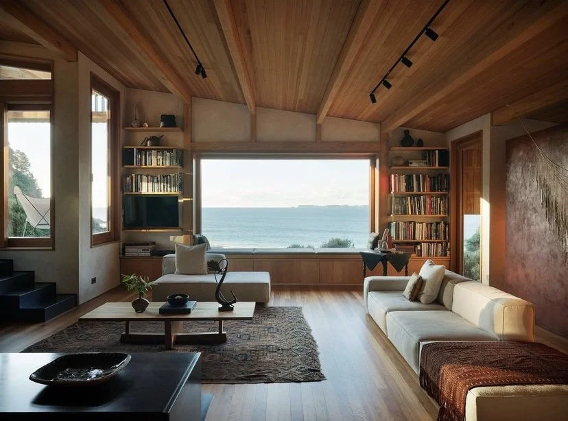 Solid Lawson's Cypress / Floating shelves and window seat with storage / Ōtama, 2020