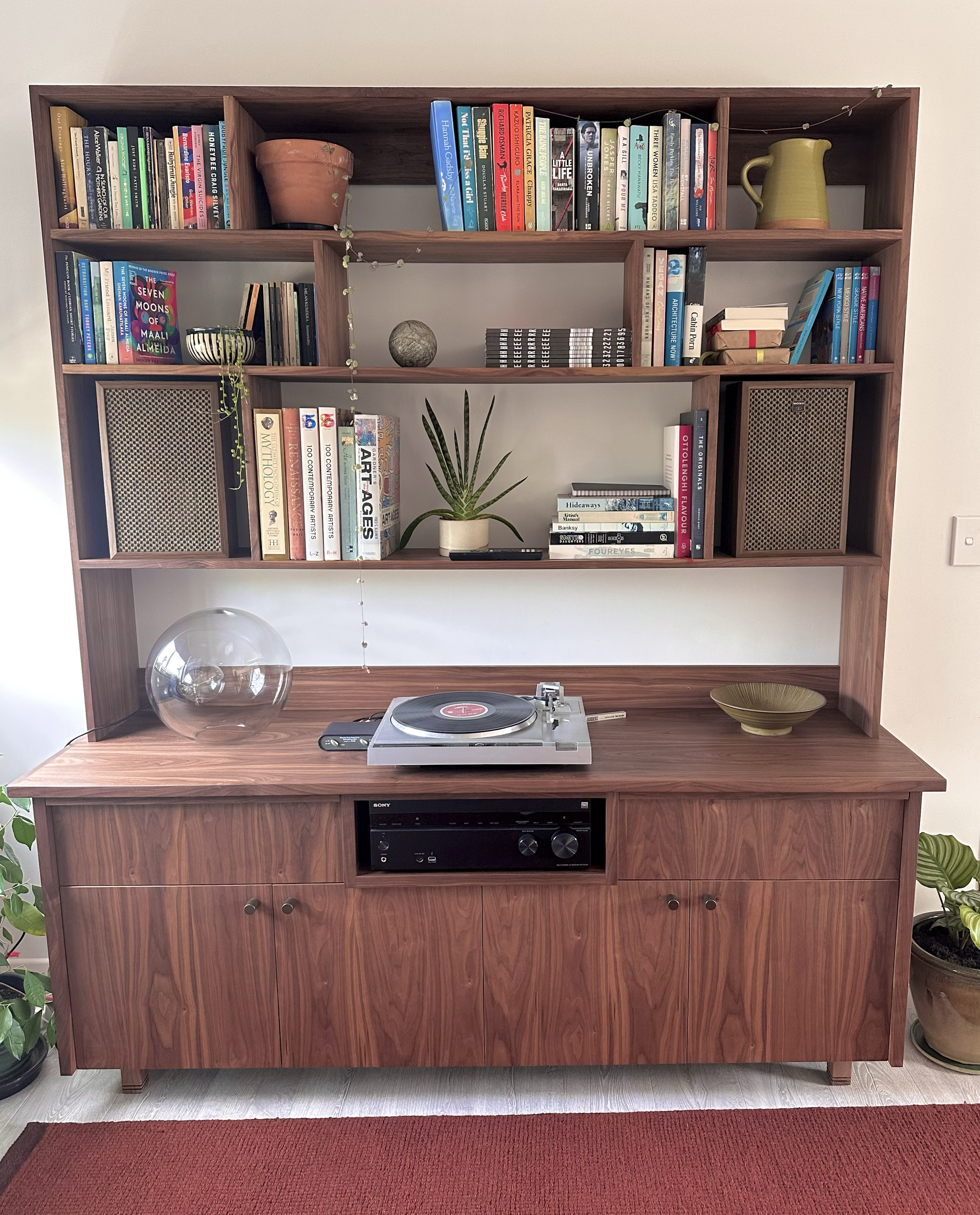 Walnut / Custom sideboard and bookshelf / Whangamatā, 2025