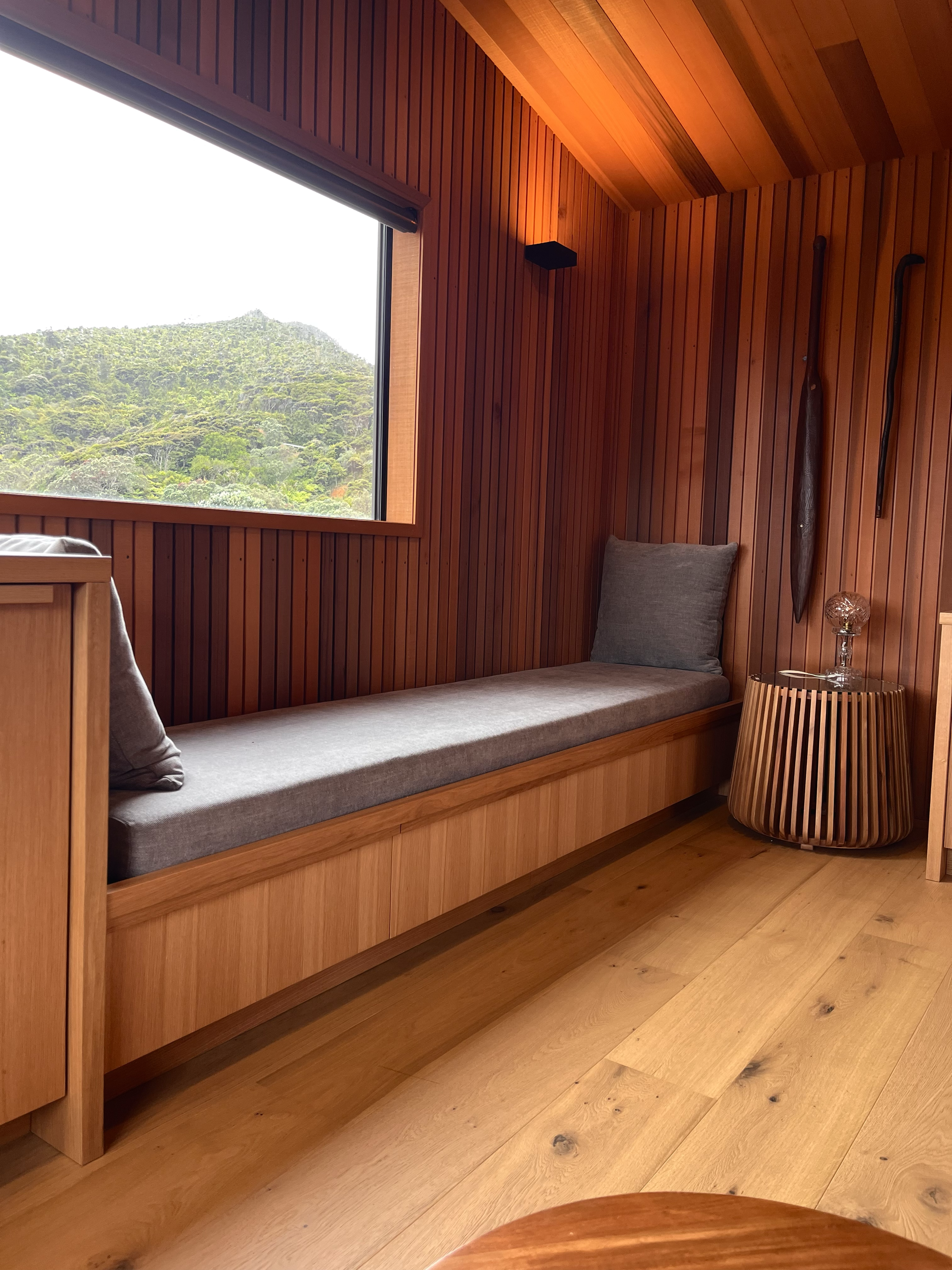 Oak window seat with storage drawers