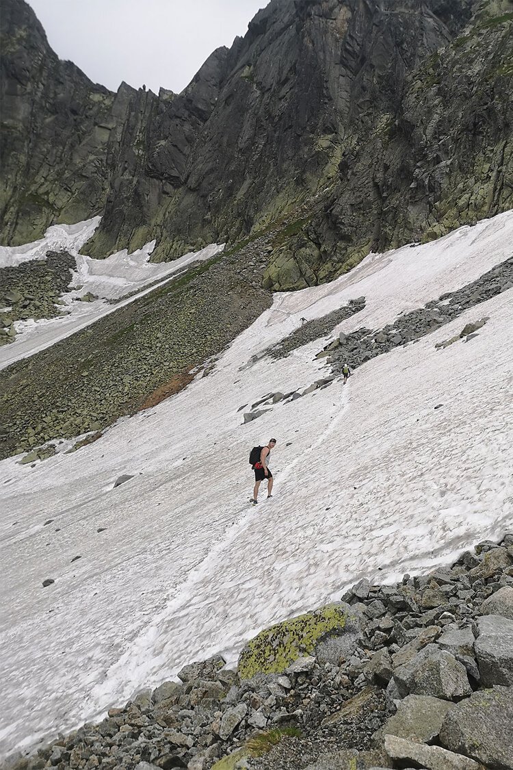 Without any crampons. Sketchy as f.