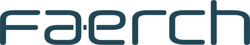 Logo med teksten 'faerch' i blå nuancer.