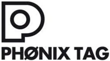 Logo med bogstaverne P og en cirkel i en firkant, under teksten PHØNIX TAG
