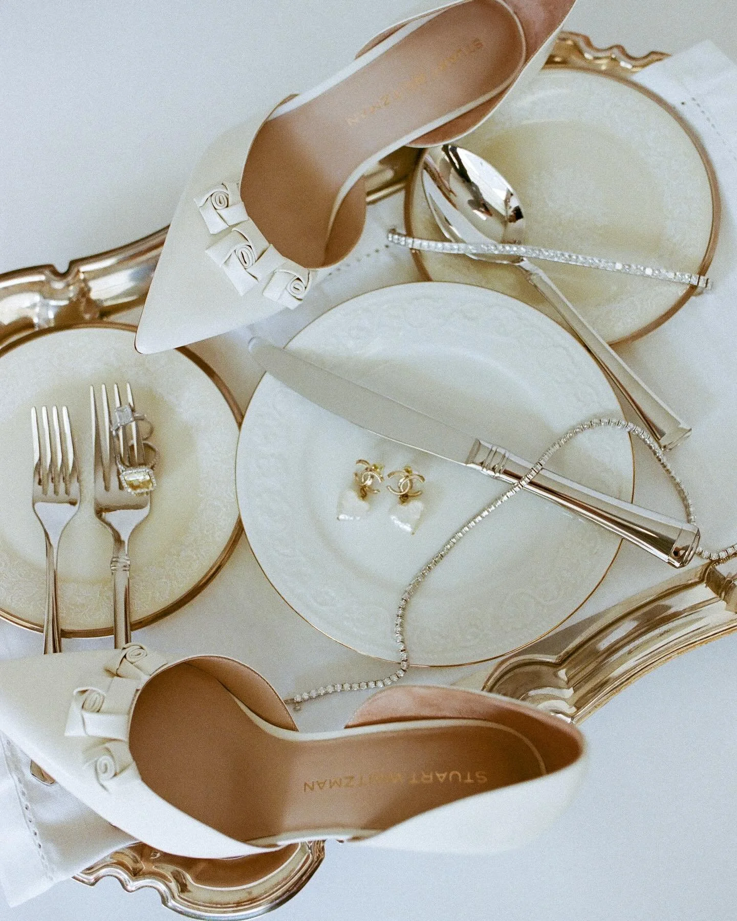 Bridal details and all things that sparkle&mdash;Happy Valentine&rsquo;s Day 🤍✨

Photographer: @kingobrienphotography 
Creative Direction: @breadandbutterevents 
HMUA: @thevanityhouse 
Shoes: @vintagebabyarchive @stuartweitzman