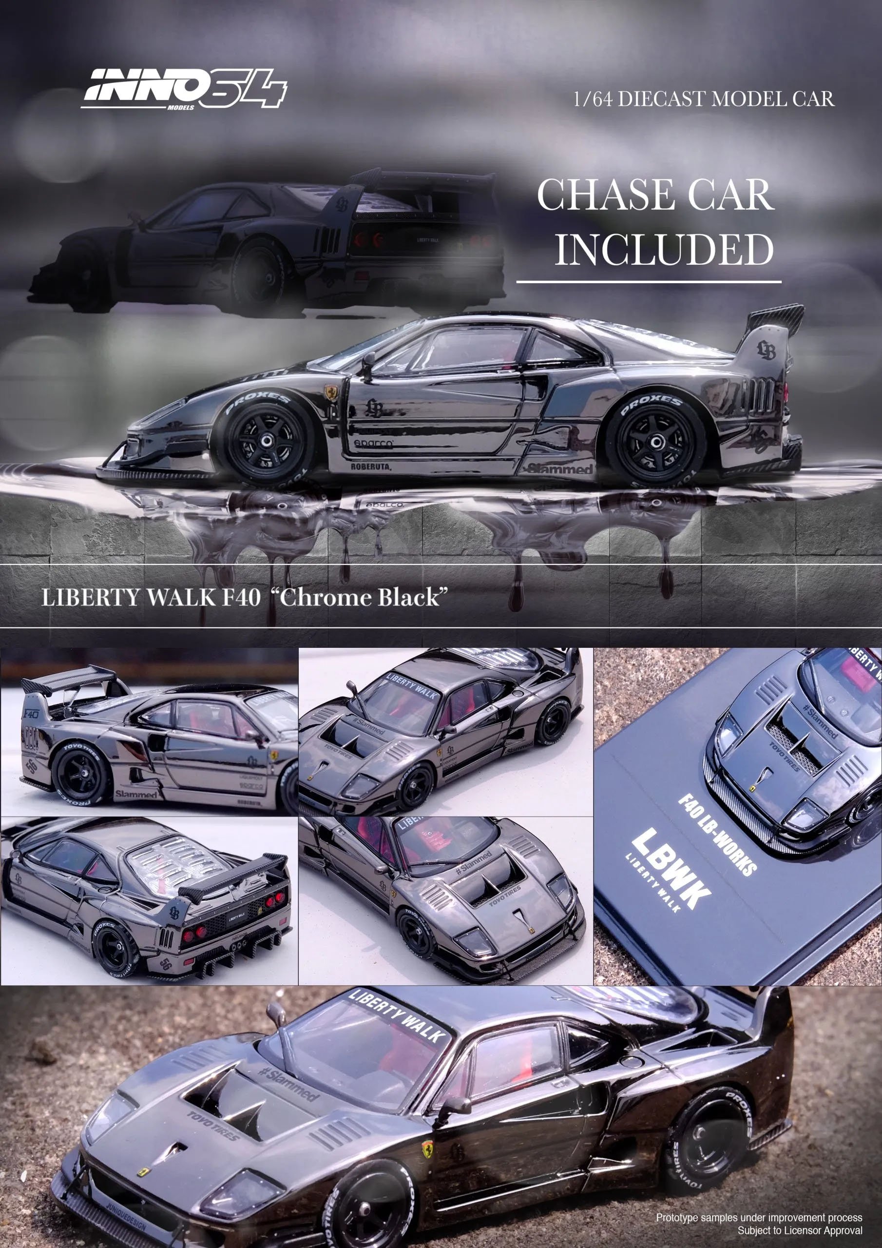 Inno64 1:64 LBWK Ferrari F40 Chrome Black