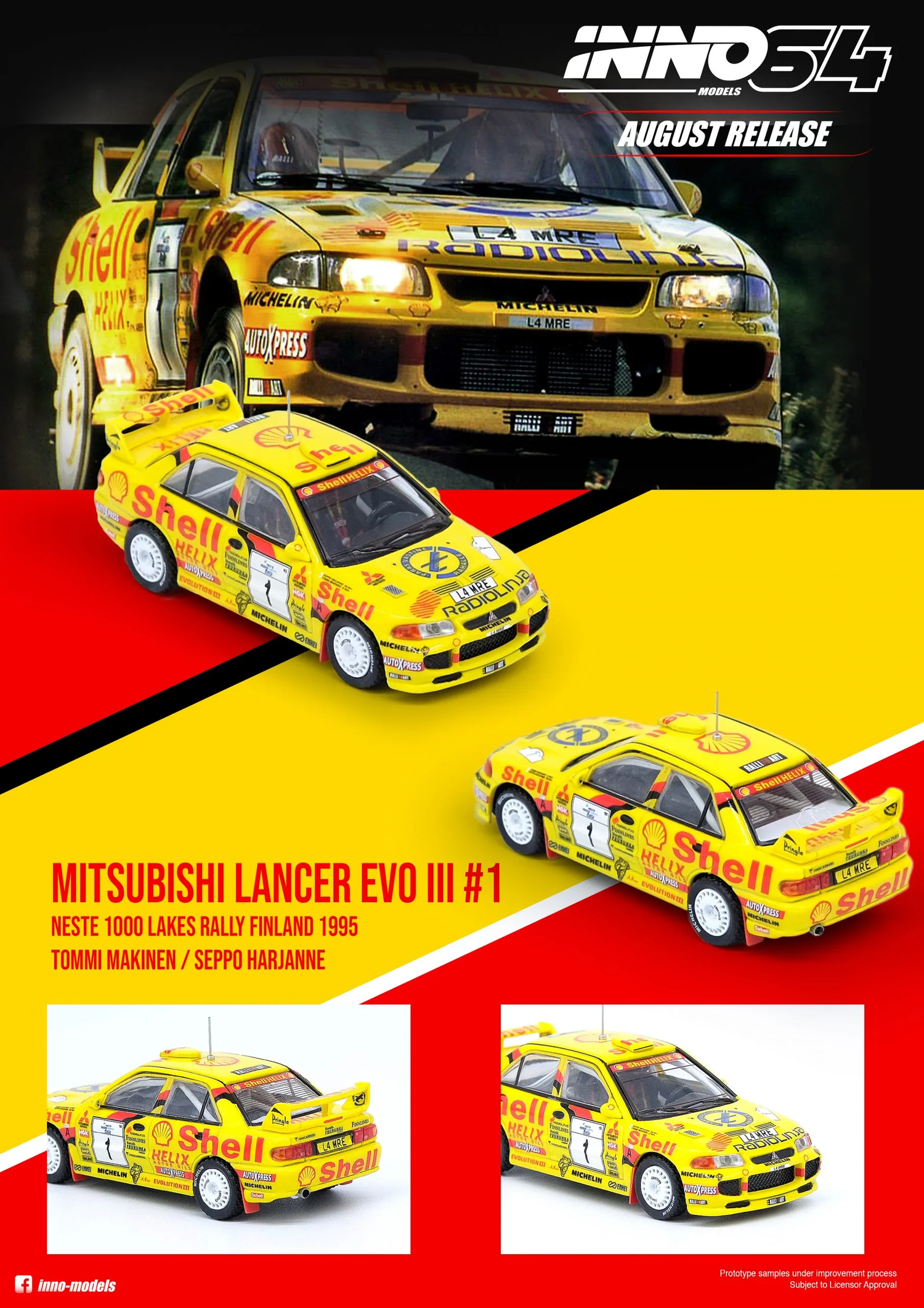 INNO64 1/64 Lancer Evolution III 黄色 INNO64 Mitsubishi Lancer Evolution III - Yellow • DiecastSociety.com