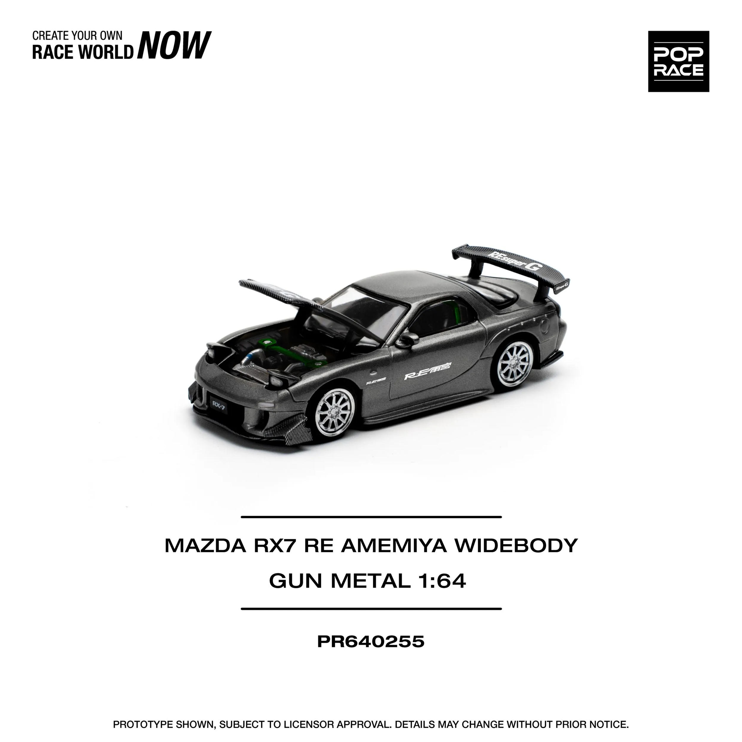 Pop Race 1:64 Mazda RX-7 (FD3S) RE-AMEMIYA Widebody Gun Metal Grey