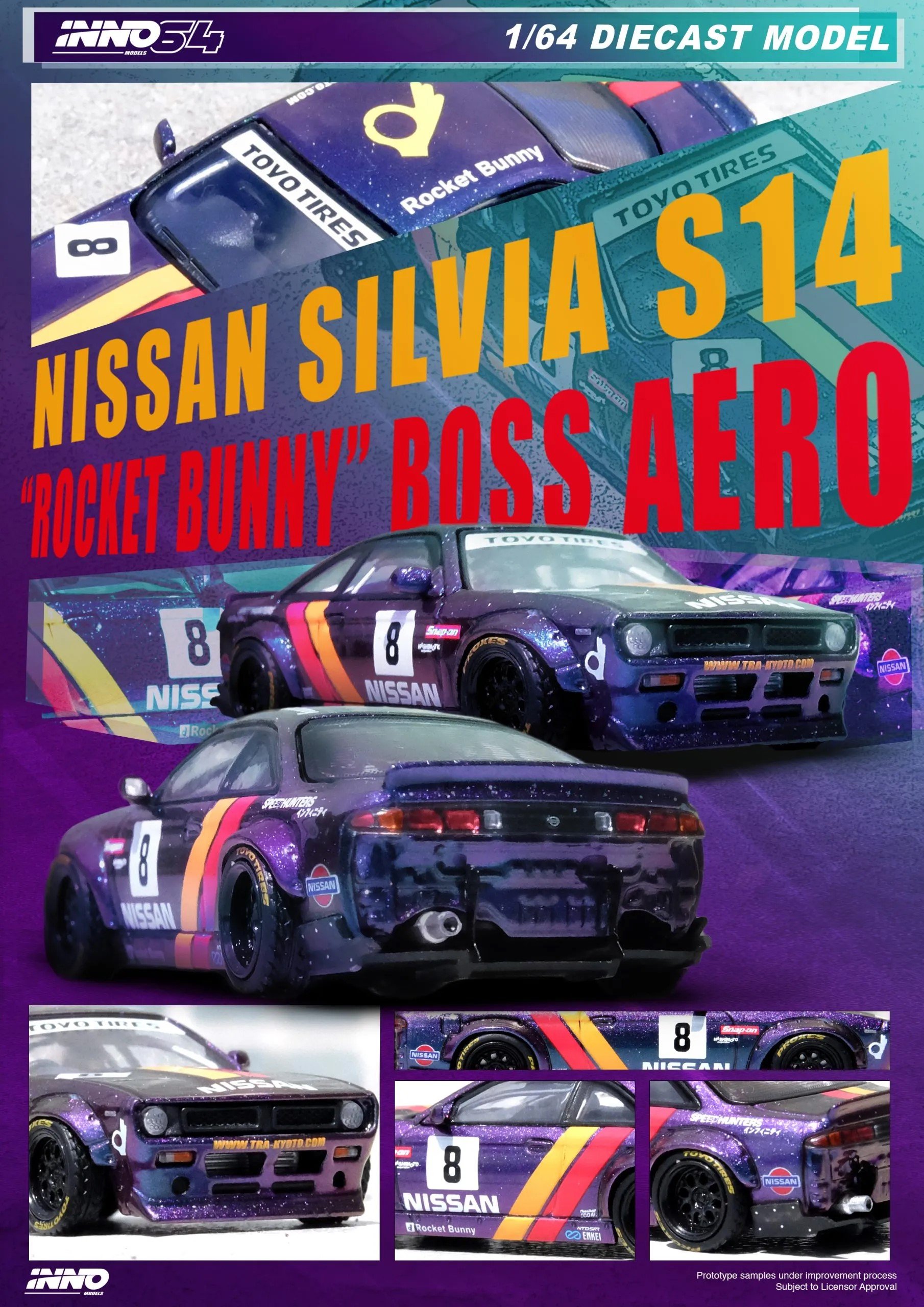 Inno64 1:64 Nissan Silvia (S14) BOSS ROCKET BUNNY Purple