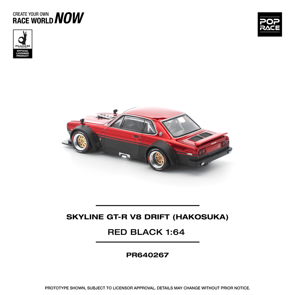 (Pre-order) Pop Race 1:64 Nissan Skyline GT-R V8 Drift (Hakosuka) Red Black