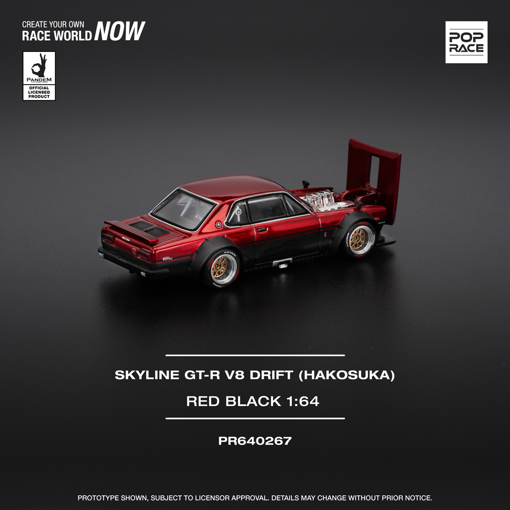(Pre-order) Pop Race 1:64 Nissan Skyline GT-R V8 Drift (Hakosuka) Red Black