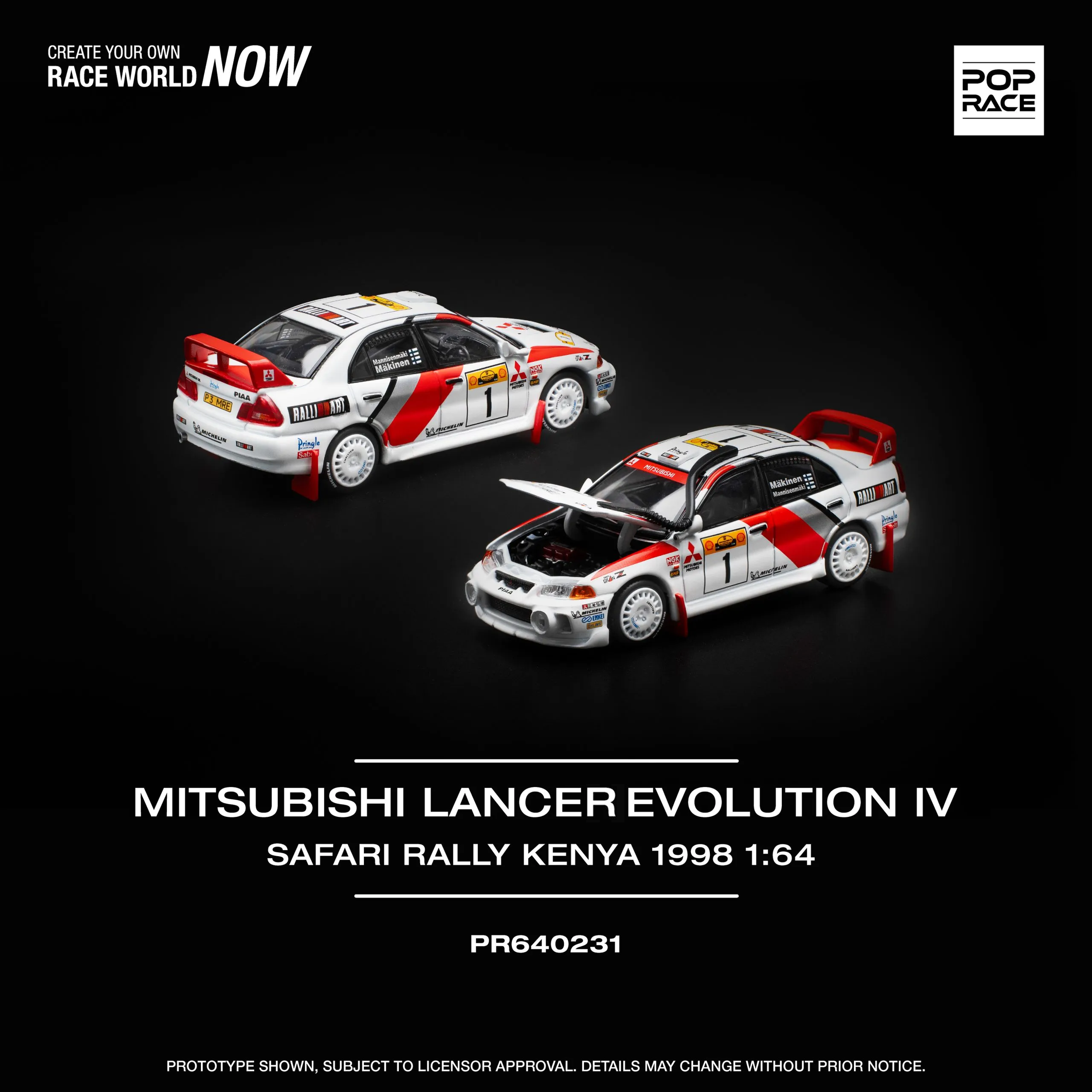 Pop Race 1:64 Mitsubishi Lancer Evolution IV Safari Rally Kenya 1998