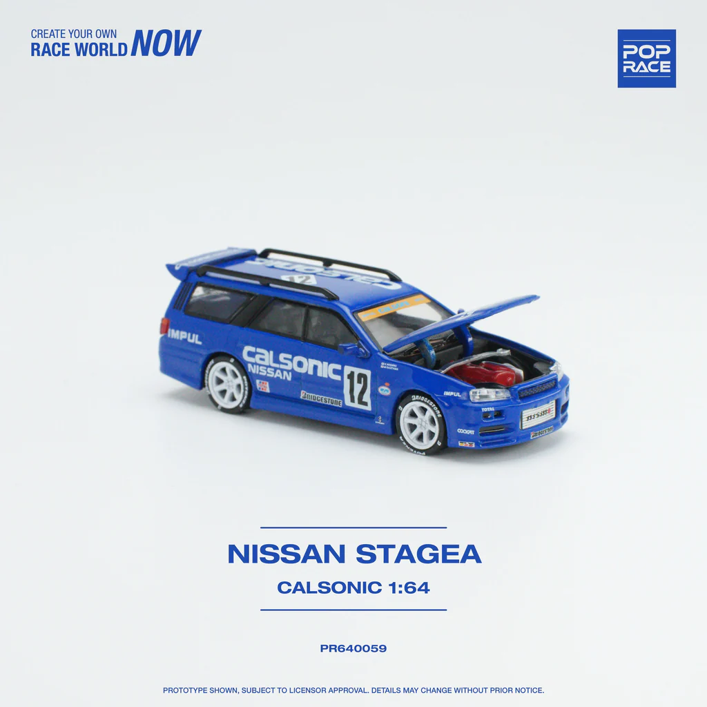 Pop Race 1:64 Nissan Stagea R34 GTR Skyline Race Calsonic
