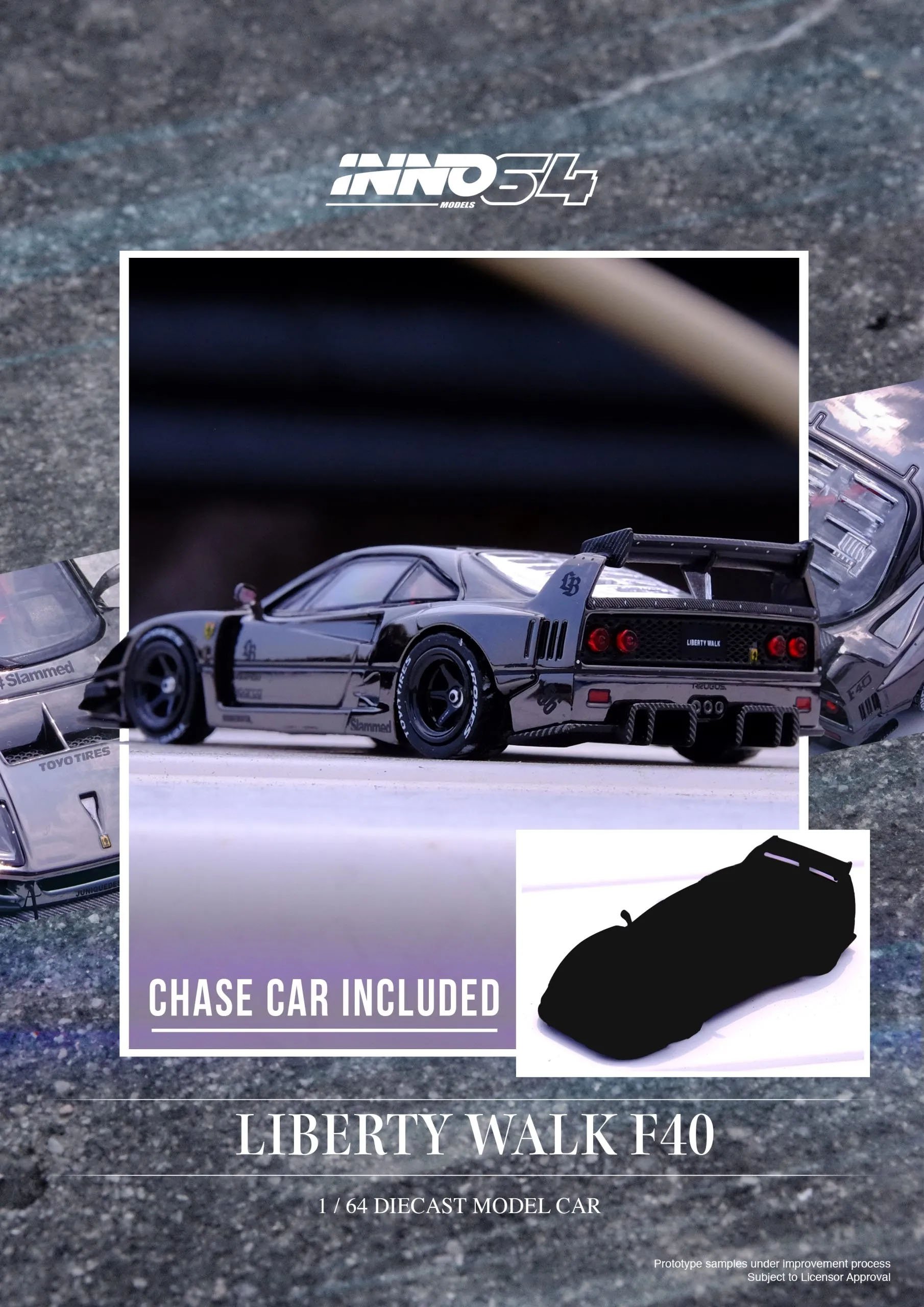 Inno64 1:64 LBWK Ferrari F40 Chrome Black