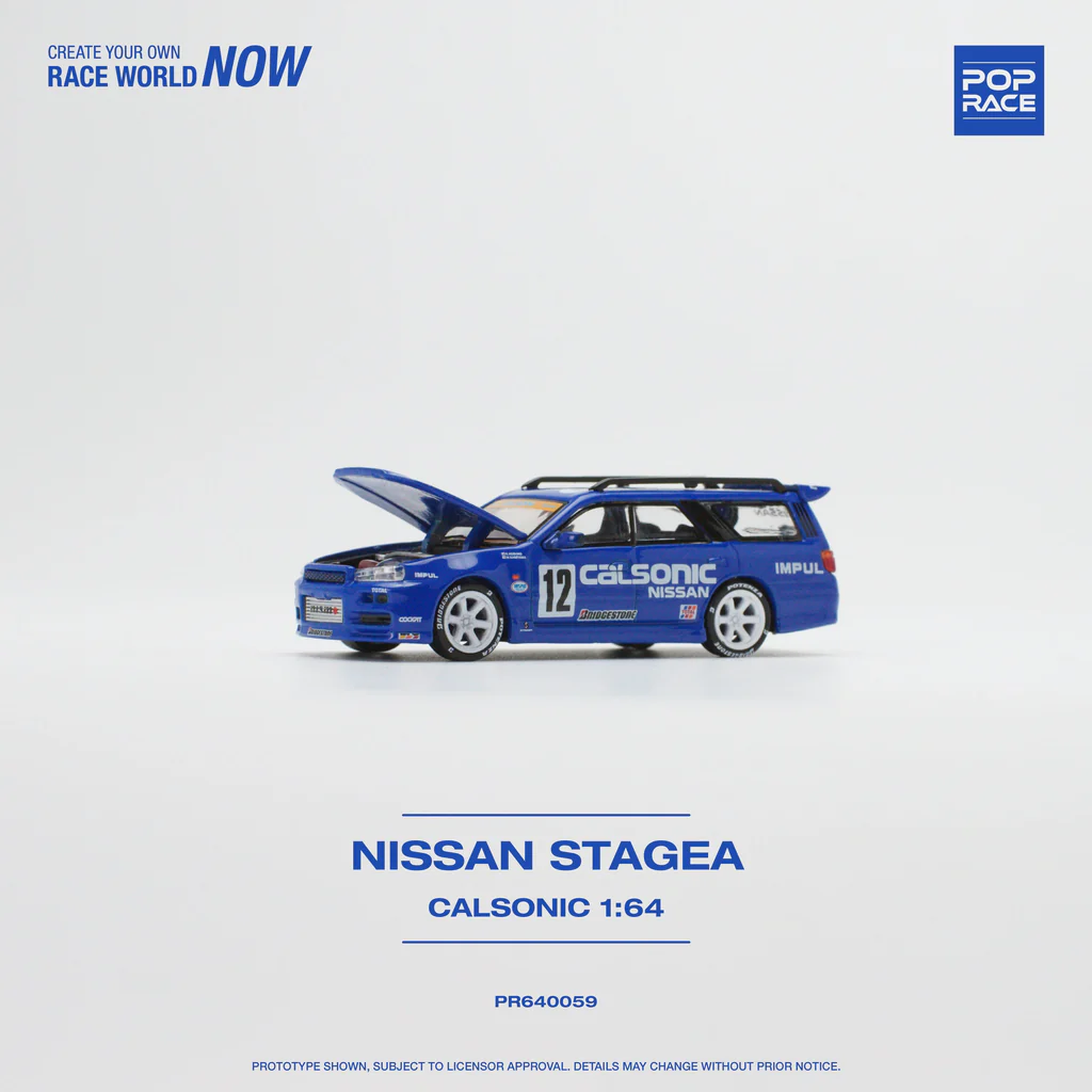 Pop Race 1:64 Nissan Stagea R34 GTR Skyline Race Calsonic