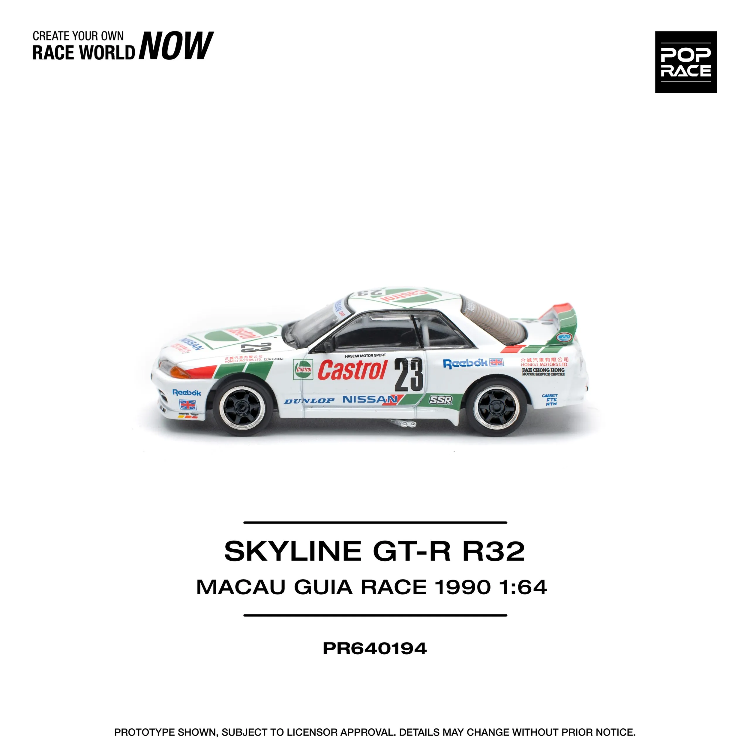 Pop Race 1:64 Nissan Skyline GT-R R32 Macau Guia Race 1990 Winner