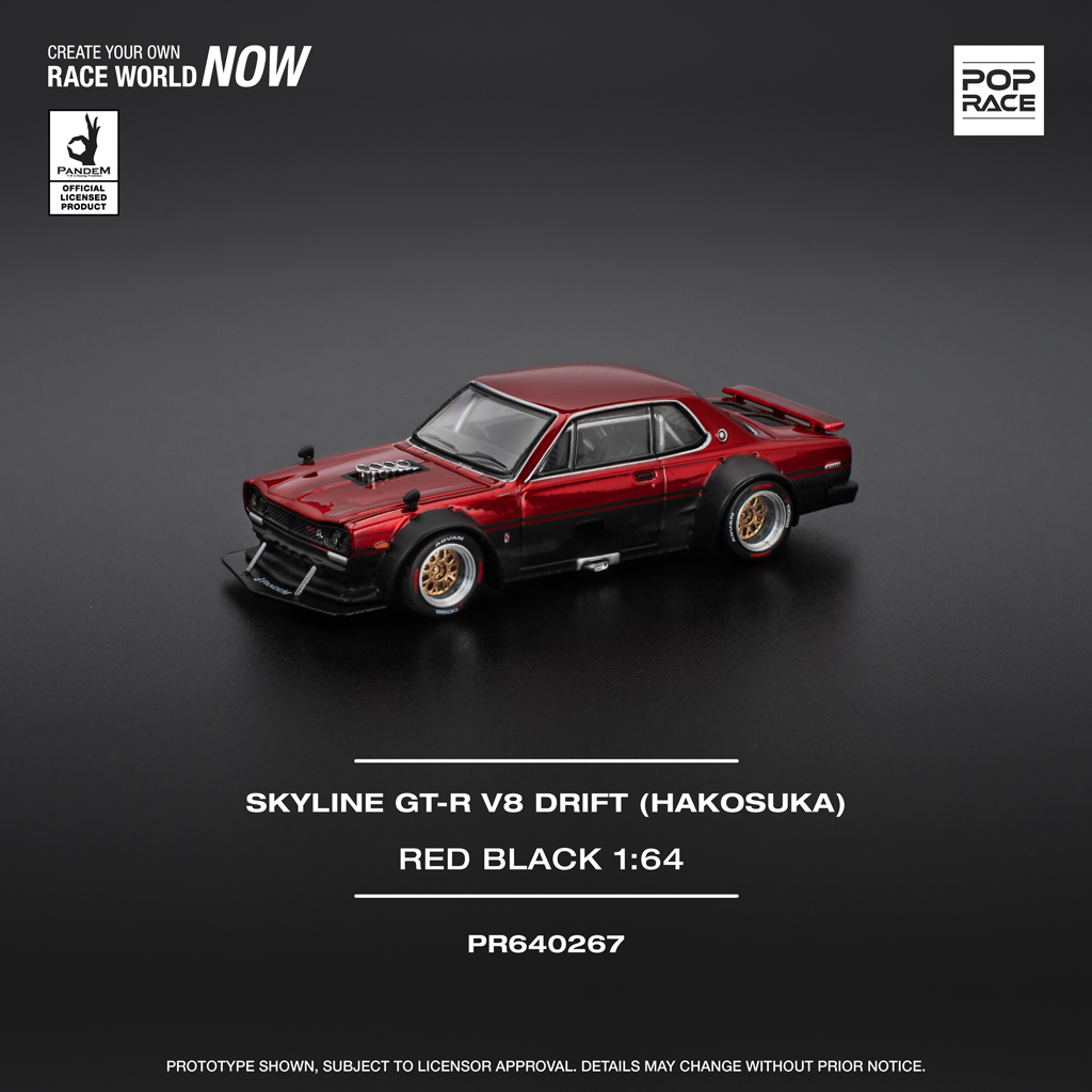 (Pre-order) Pop Race 1:64 Nissan Skyline GT-R V8 Drift (Hakosuka) Red Black