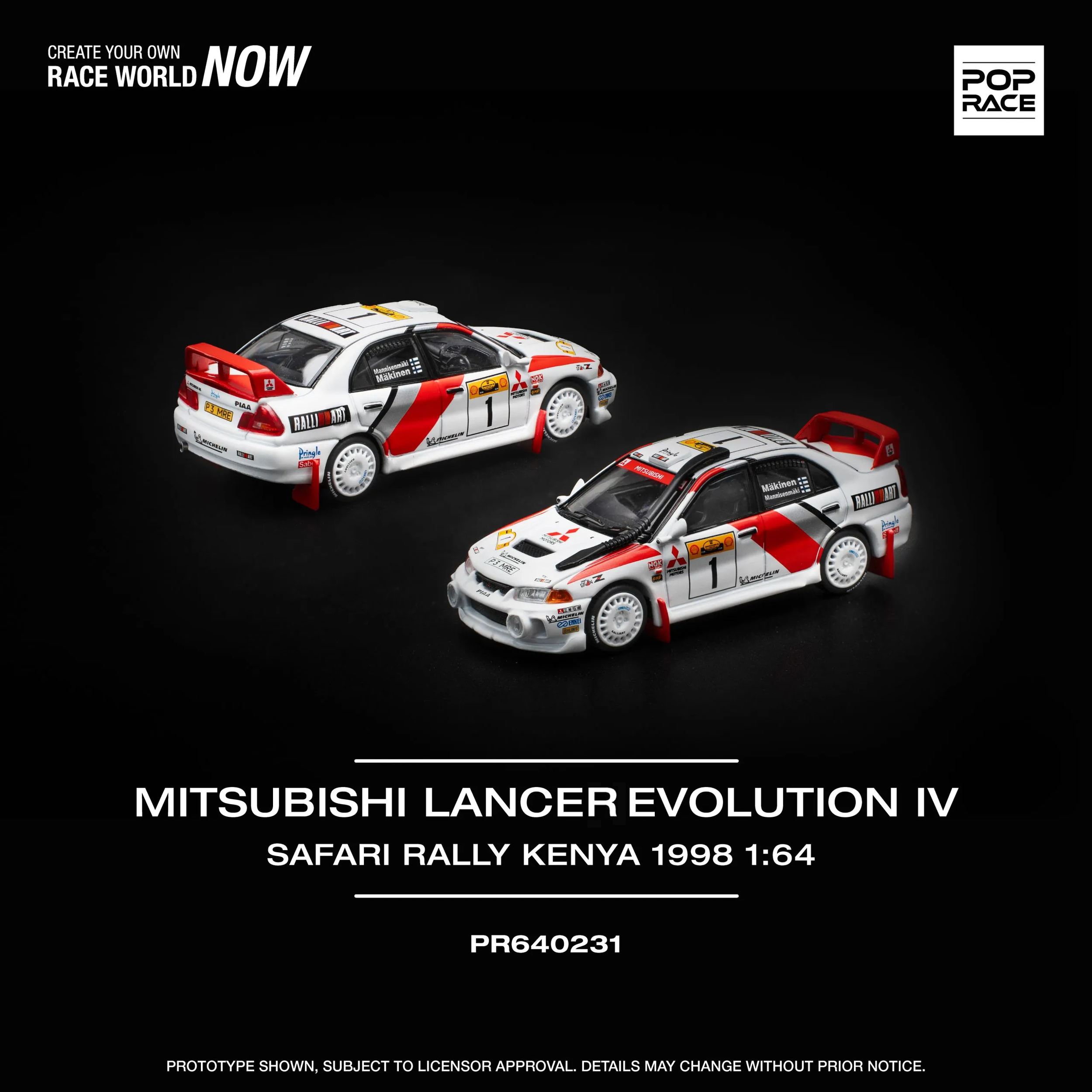 Pop Race 1:64 Mitsubishi Lancer Evolution IV Safari Rally Kenya 1998