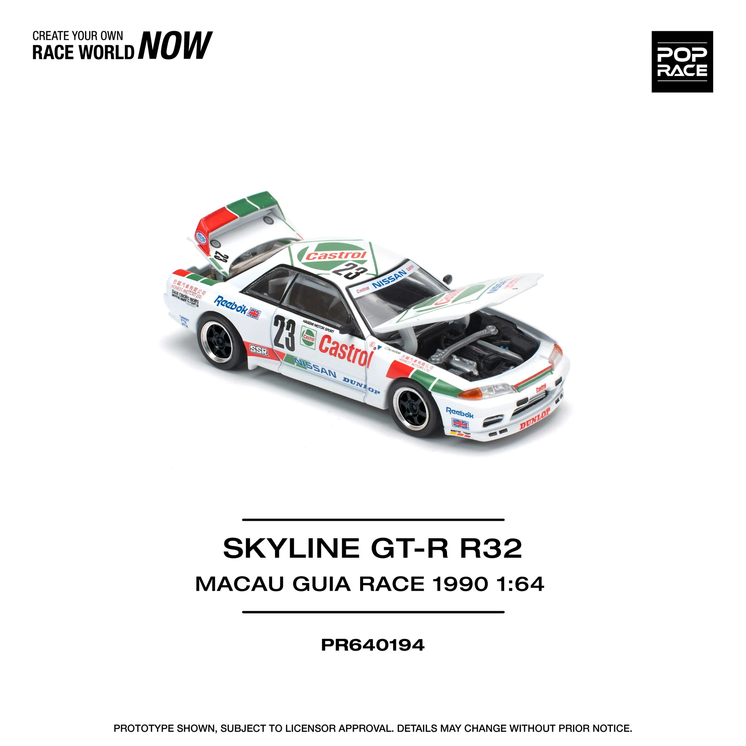 Pop Race 1:64 Nissan Skyline GT-R R32 Macau Guia Race 1990 Winner