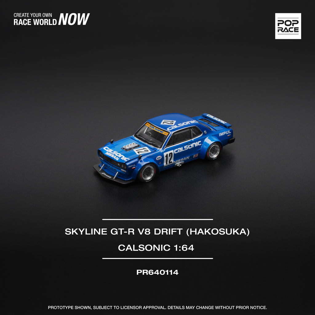 (Pre-order) Pop Race 1:64 Nissan Skyline GT-R V8 Drift (Hakosuka) Calsonic