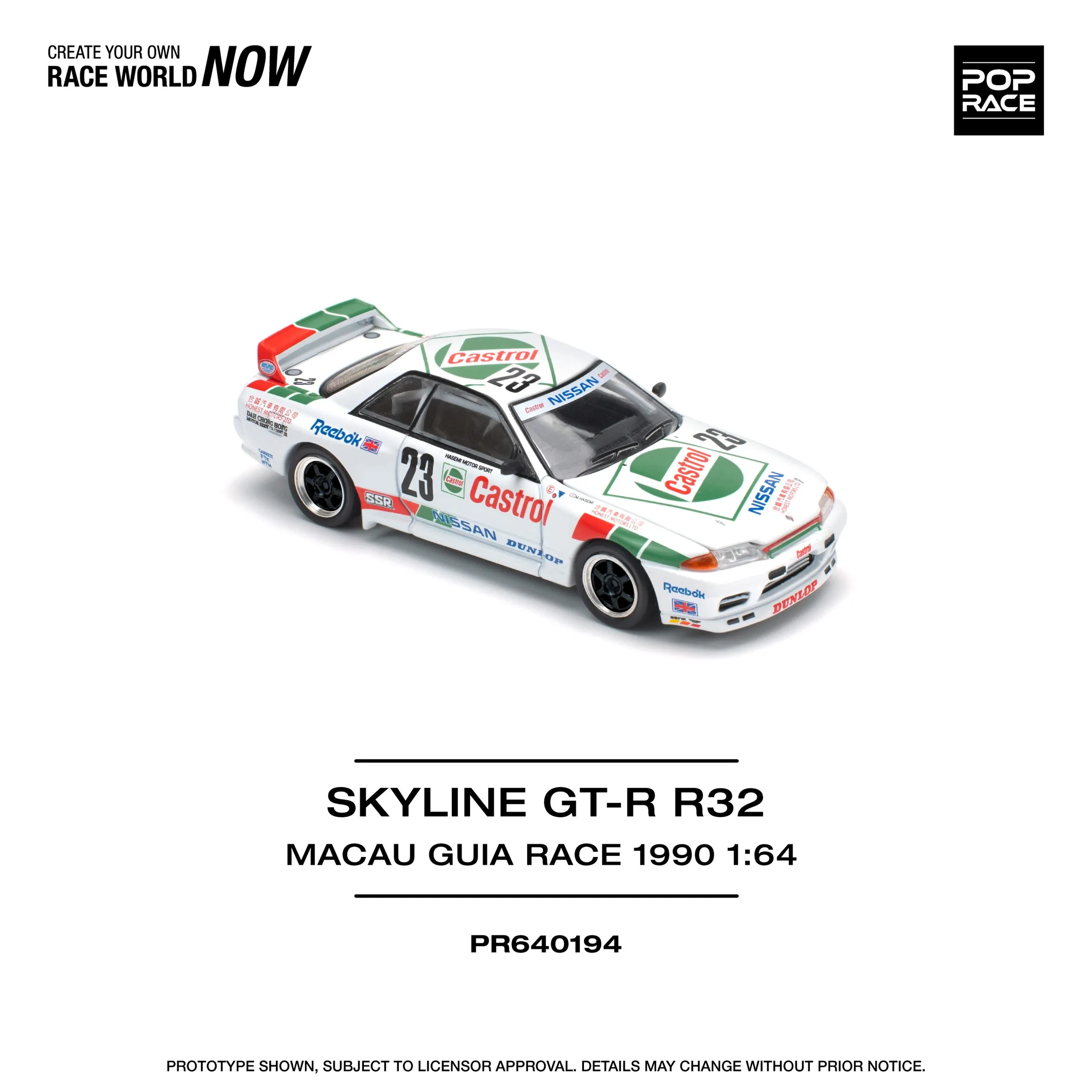 Pop Race 1:64 Nissan Skyline GT-R R32 Macau Guia Race 1990 Winner