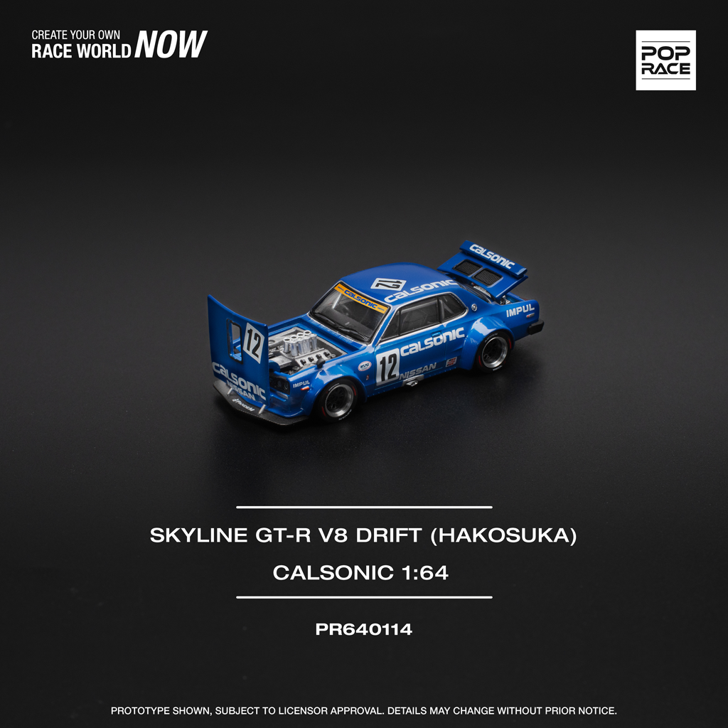 (Pre-order) Pop Race 1:64 Nissan Skyline GT-R V8 Drift (Hakosuka) Calsonic