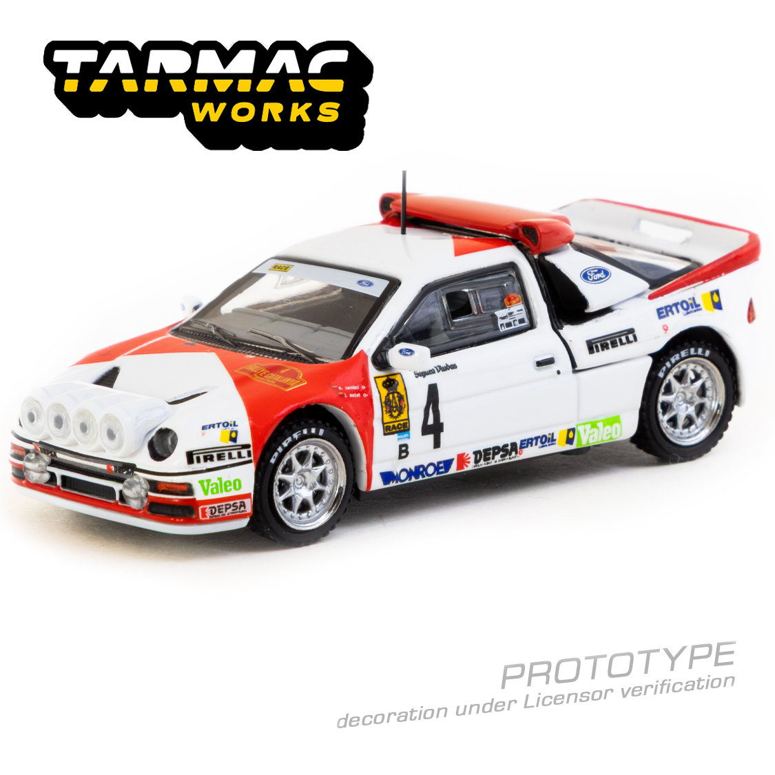 (Pre-order) Tarmac Works 1:64 Ford RS200 - Rallye Catalunya 1986 Antonio Zanini / Josep Autet Removable Rear Bonnet