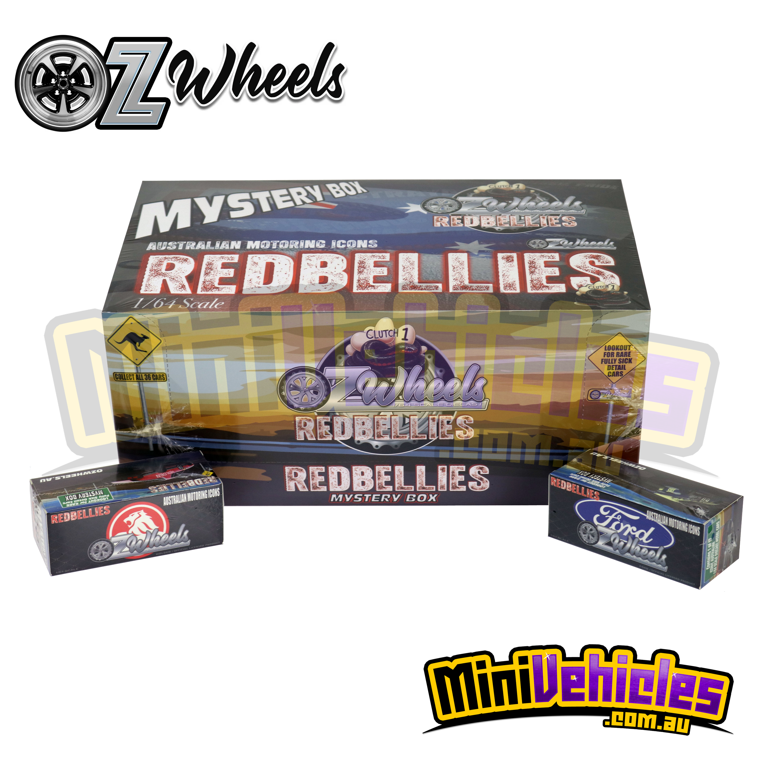 Oz Wheels 1:64 Redbellies Mystery Box Includes 36 Different Cars from Ford and Holden