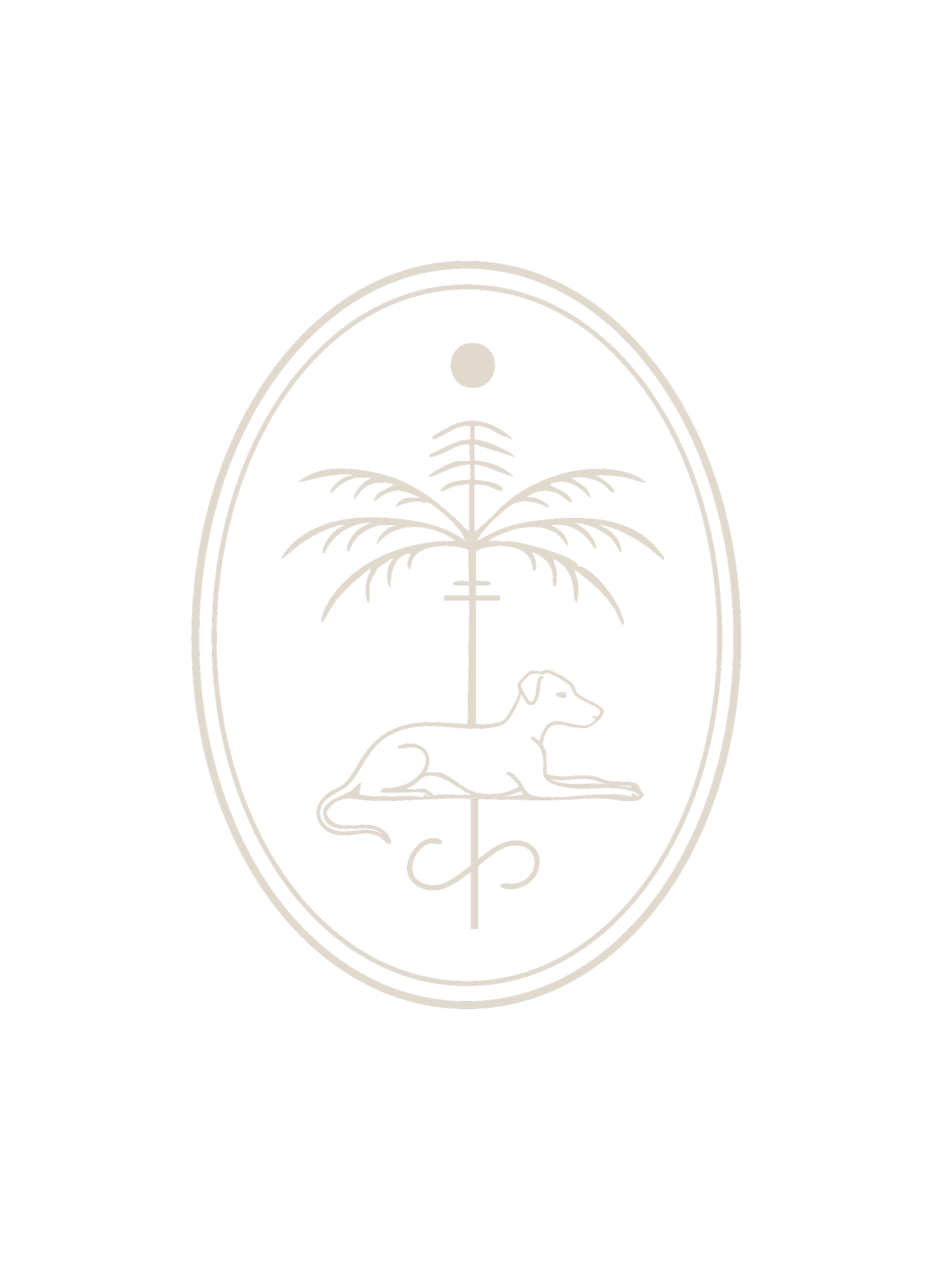 VISTA NALU emblem featuring a palm tree, a resting dog and the sun on a jungle green background.