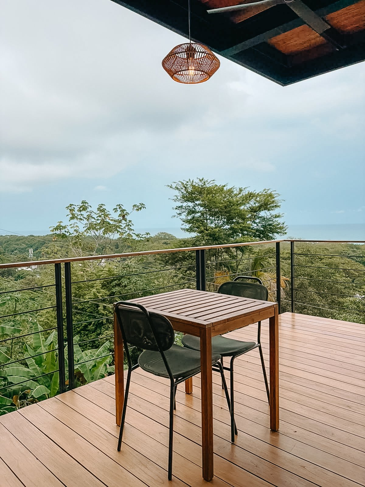 Outdoor dining table for two on the private terrace.